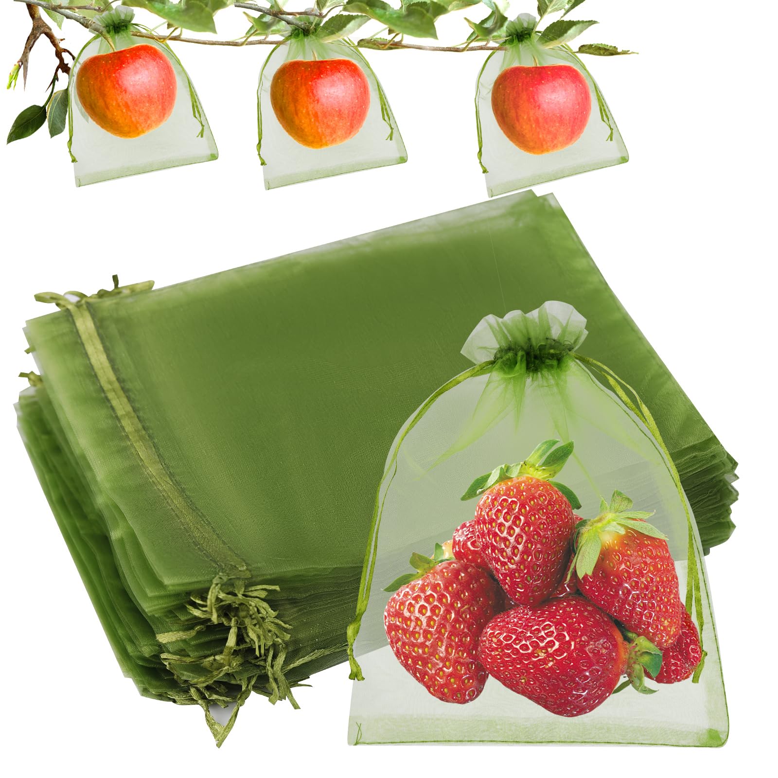 Photo 1 of 50 Pcs Fruit Protection Bags 7''x9'' Fruit Net Bags with Drawstring Fruit Bags for Fruit, Fruit Protection Bags Vegetable Fruit Net Fruit Cover Mesh Bag for Protecting Fruits(Green,7 x 9 Inch)