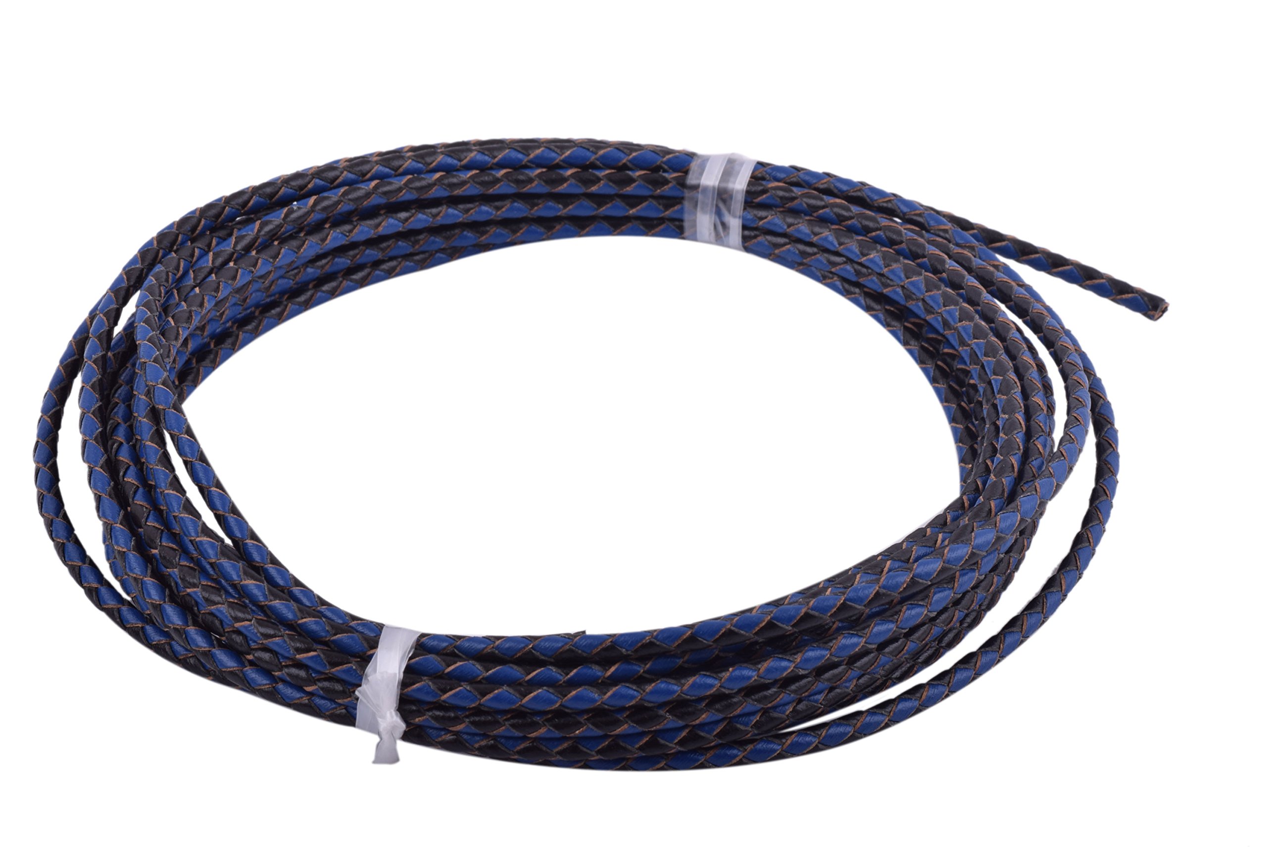 KONMAY 4.5Meters 3.0mm Black&Blue Genuine Leather Braided Bolo Leather Cord…