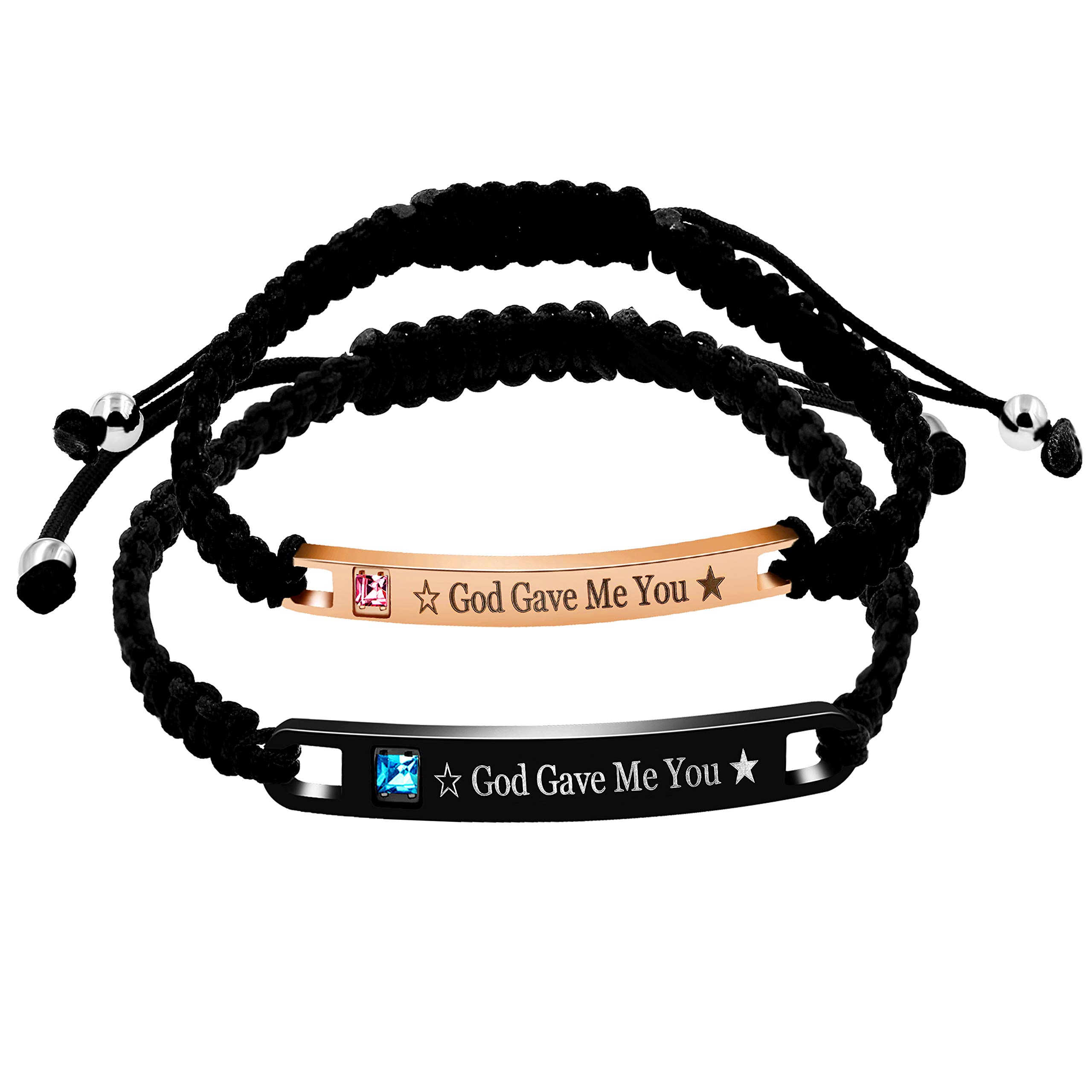 Uloveido His and Hers Matching Couples Bracelets Set, Stainless Plate Braided Rope Bracelet for Boyfriend and Girlfriend (God Gave Me You)
