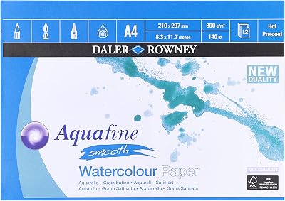 Daler Rowney Aquafine Smooth Hot-Pressed Watercolour & Gouache Paper Pad 300gsm