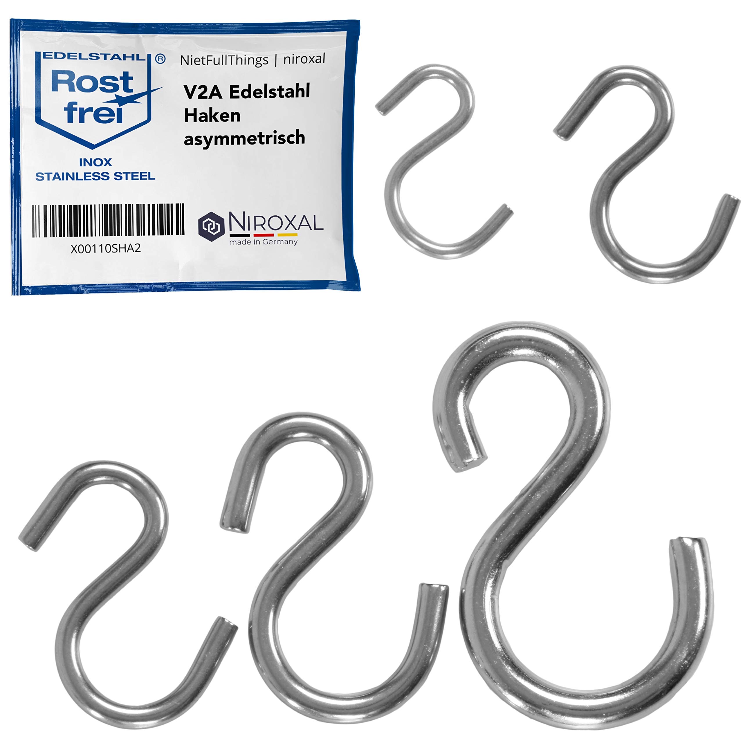 NietFullThings Stainless Steel Asymmetric S Hooks V2A Heavy Duty Hooks for Hanging Kitchen Storage Garden 3 mm x 30 mm Pack of 25