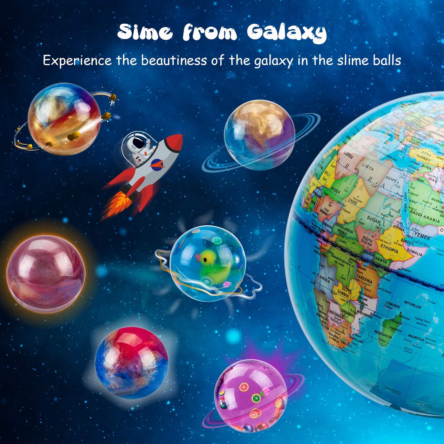 Joyjoz Kids Party Favors Slime, 24 Pack Galaxy Slime Ball Kits with Crystal Slime, Party Favors for Kids, Unicorn Party Slime, Fluffy & Stretchy, Non-Sticky, Stress Relief, Super Soft for Girls & Boys: Toys & Games