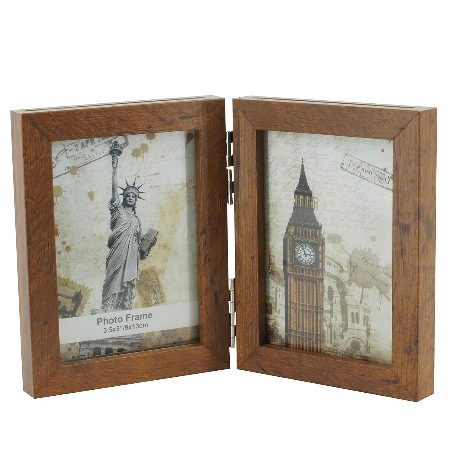 INEYMALL Wooden Folding Picture Frames 3.5x5 Hinged Double Picture Frames