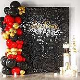 COKAOBE Black Shimmer Wall Backdrop, 24PCS Square Sequin Shimmer Backdrop Panel, Photo Backdrops for Birthday, Anniversary, Wedding, Graduation & Bachelorette Party Decoration