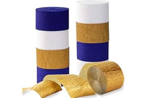 Navy-Blue White-Gold Crepe Paper Streamers - 9 Rolls Royal Blue Graduation 2025 Men Boy Birthday Party Decorations Streamer Wedding Bridal Shower Paper Garland Fathers Day Decor Panduola