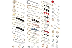 FIINTRWA 50 Pcs Faux Pearl Rhinestones Brooches Pins Sweater Shawl Clips Shawl Collar Shirt Pins Vintage Shirt Clips Collar Safety Pin for Women Girls Clothing Dresses