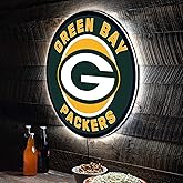 Team Sports America Evergreen NFL Green Bay Packers | Ultra-Thin LED Light Wall Sign Decor | 23 Inch Round | Made in the USA