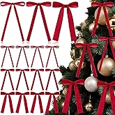 LOYIM 36 Pcs Velvet Christmas Wreath Bow Bulk Christma Velvet Bow Vintage Ribbon Bows Xmas Tree Bows for Christmas Autumn Garland Wedding Decoration 3 Size Width of 3/8'' 5/8'' 1'' (Red)