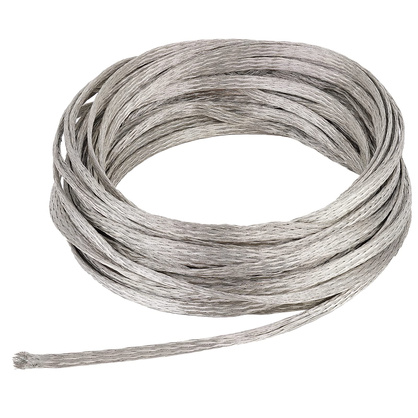 BENECREAT 8mx3mm Braided Tinned Copper Wire, Flat Flexible Grounding Wire for Grounding and Reducing Noise, 0.8mm Thick