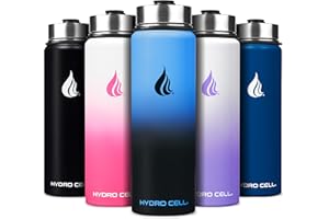 HYDRO CELL Stainless Steel Insulated Water Bottle with Straw - For Cold & Hot Drinks - Metal Vacuum Flask with Screw Cap and Modern Leakproof Sport Thermos for Adults (Blue/Black 24oz)