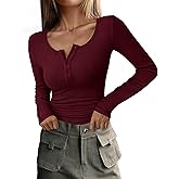 PRETTYGARDEN Women's 2026 Fall Long Sleeve Henley T Shirts Button Ribbed Knit Slim Fit Basic Tops Blouse Casual Outfits