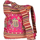 Pink Shoulder Bag Handmade Embroidered Elephant Boho Bohemian Hippie Tote Gypsy Beach Bag
