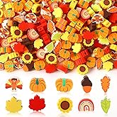 Augshy 300Pcs Fall Clay Beads,Thanksgiving Autumn Polymer Clay Beads for Jewelry Making Fall Colored Bracelet Making Kit Maple Leaves Pumpkin Pine Cone Turkey Bead for Bracelets Necklaces Earrings