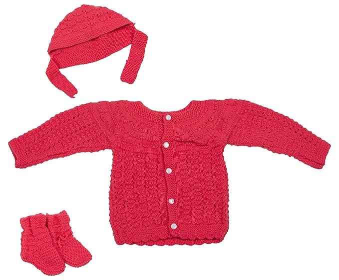 Baby Woolen Clothing Set (Red, 6-12 Months, Pack of 4)
