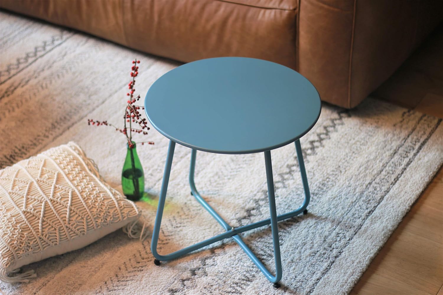 Pationate Patio Metal Side Table, Small Outdoor Bistro Round End Table (Turkish Blue): Kitchen & Dining