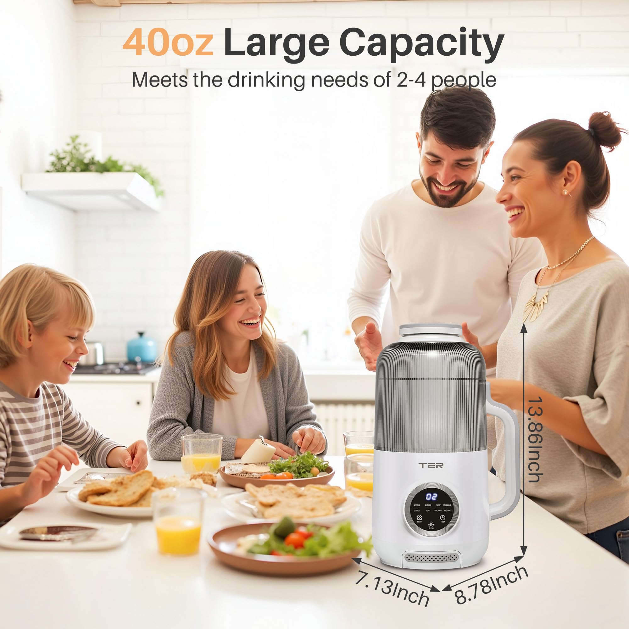 Máquina para hacer leche de nueces 10 en 1, máquina eléctrica para hacer leche de frijoles y nueces, licuadora para hacer leche de soja de 40 oz para almendras, avena, soja, coco, jugo, batido con inicio retardado/hervir agua/mantener caliente/limpieza automática, color blanco