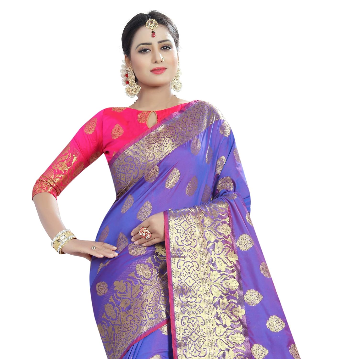 kalapy fashion women's banarasi silk saree with blouse piece