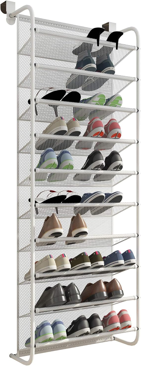 amazon shoes rack on Amazon Com Tzamli 10 Tier Shoe Rack Over The Door Shoe Organizer Hanging Shoe Storage Shelf Customized Strong Metal Hooks For Closet Pantry White 10 Tier Home Improvement