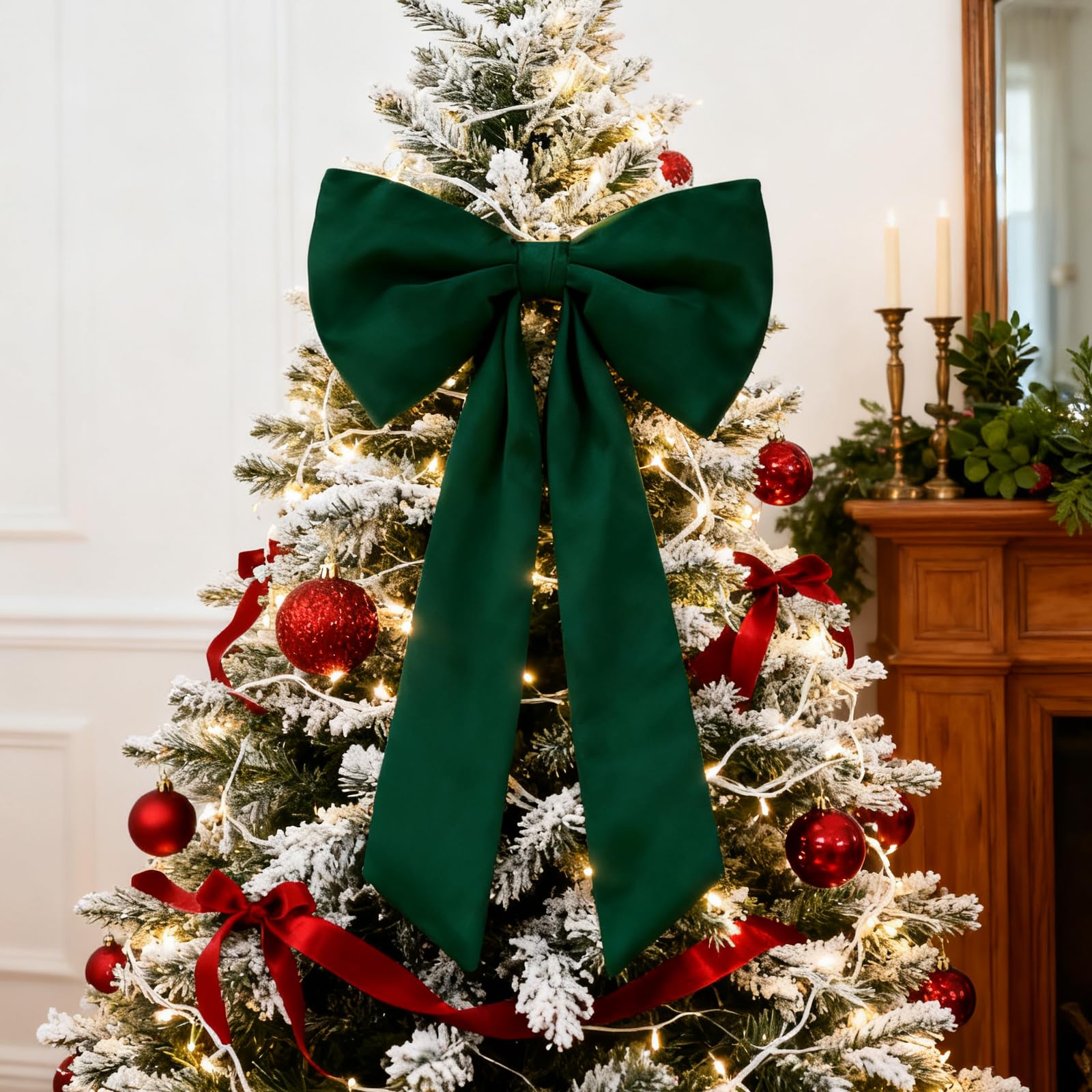 Photo 1 of ?Extra Large Green Velvet Bow for Christmas Tree Decoration, 16x33inch Giant Green Velvet Christmas Tree Topper Bow for Home Room Wreath Wall Backdrop Thanksgiving Birthday Wedding Party Decor
