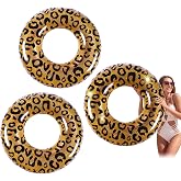 Teyva Daily 3 Pcs 34 Inch Leopard Pool Float Cheetah Tube Adults | Animal Print Pool Floats Glitter Inflatable Swimming Rings for Women Hawaii Beach Vacation Holiday Party Photo Prop