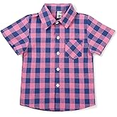 OCHENTA Boys Plaid Shirt Short Sleeve Button Down Kids Summer Casual Buffalo Check Tops School Uniform Outfits (18M-11Years)