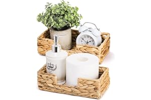 Mezchi 2 Pack Water Hyacinth & Woven Wicker Napkin Holder Basket, 9.5x5x3" Kitchen Organizer, Natural Seagrass Tray for Paper