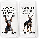 QZQE Funny Doberman Kitchen Towels, Doberman Gifts for Women Dish Tea Towels for Kitchen, Dog Mom Dad Lovers Owner Gifts Decorative Hand Towel 16x24 Inch Set of 2