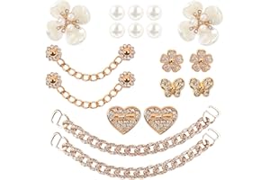 WAQYGZO 18 Pcs Bling Shoe Charms Bling Chain Shoes Charms Accessories for Women Pearl Flower Clog Shoes Decoration Crystal Rhinestone Shoe Charm Cute Decor for Party Birthday for Her