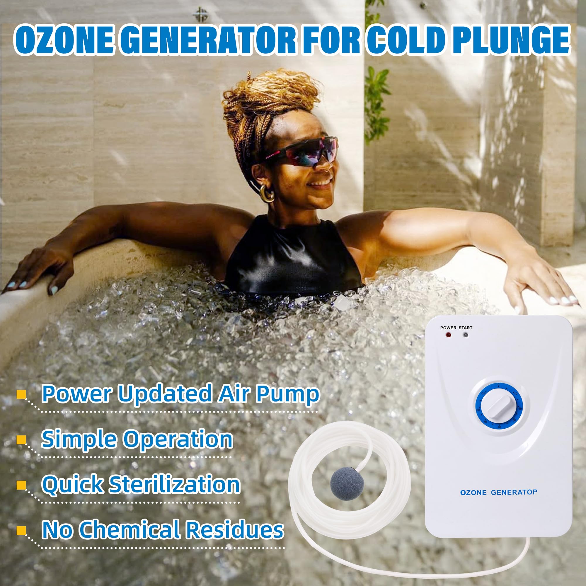 coospider-repta Ozone Generator for Cold Plunge Tub Ice Bath Tub with Timer Ozone Generator Water Keep Cold Plunge Tub Clean for Longer, Cold Plunge Filter Hot Tub, Spa, Cold Plunge Accessories