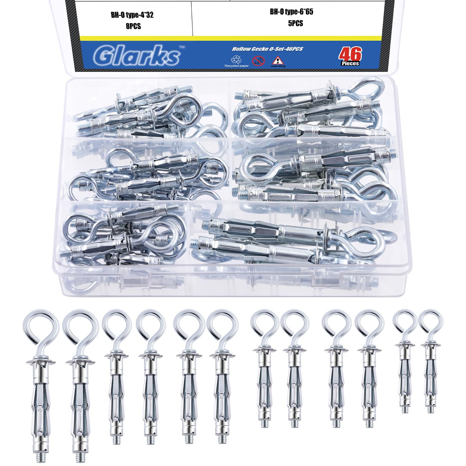 Glarks 47Pcs O-Shaped Hollow Wall Anchors Set, 6 Sizes Hollow Door Anchors Expansion Nuts for Hollow Wall Metal Sheet Plastic Sheet