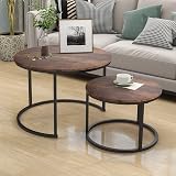 HOJINLINERO Black Round Coffee Table Set of 2 Industrial Stacking End Tables view 2