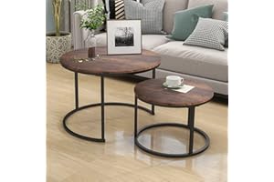 HOJINLINERO Round Coffee Table,Nesting Coffee Table Set of 2,Center Tables for Living Room,Office, Home Small Space,Stacking Side Tables,Sturdy and Easy Assembly,Wood Desktop,Walnut (Brown, Large)