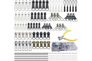 ZOMETUO 254 Pcs Zipper Repair Kit with Case Include Zipper Replacement and Pull, Universal Zippers Replacement kit for Cloting, Jackets, Coat, Boot, Backpack, Purse and Outdoor Gear
