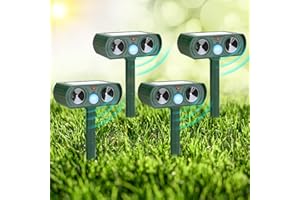 CKUKARM 4 Pack Solar Animal Repellent Outdoor Ultrasonic Cat Repellent Squirrel Repellent Animal Repeller with Motion Sensor to Repel Deer Rabbit Dog Raccoon, Skunk Rodents