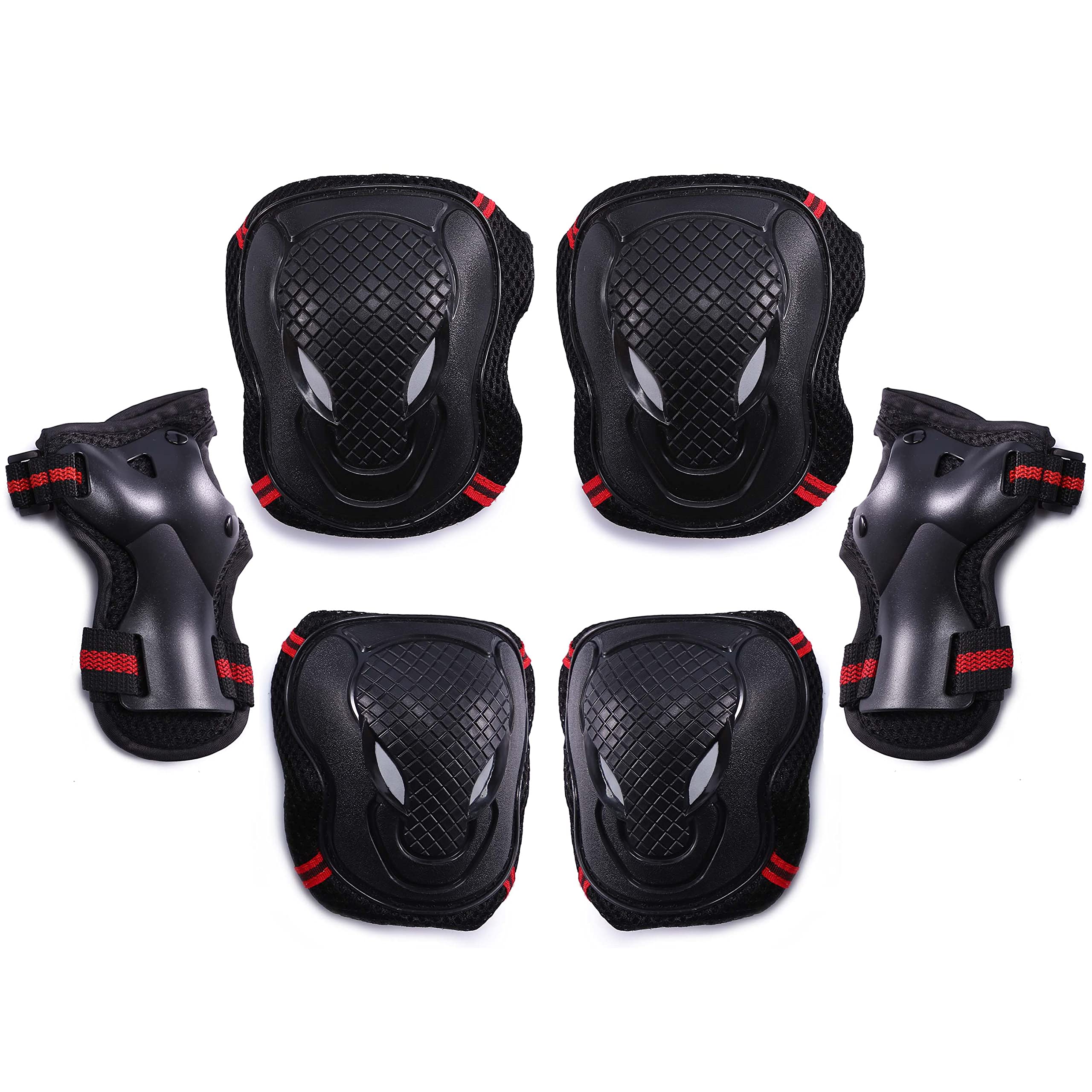 Selighting Skateboard Protectors Kneepads Knee Pads Elbow Pads Wrist Protection Sport Skating Equipment 6 Pieces for Adult Children (L, Red)