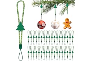 ANGAR 36 Pcs Adjustable Christmas Ornament Hooks, No-Slip Cat Child Proof Ornament Hangers String for Hanging Christmas Tree Decorations, Strong Accessorie for Small & Large Ornaments(Green-Gold)