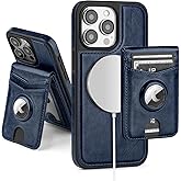 SkyEagle Compatible with MagSafe iPhone 14 Pro Max Case Wallet with AirTag Holder,2 in 1 PU Leather Magnetic Detachable RFID Blocking Credit Card Holder Flip Cover Kickstand for Men Women,Blue