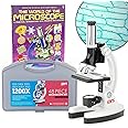 AmScope 1200X 48-pcs Kids Student Beginner Microscope Kit with Slides, LED Light, Carrying Box and Book The World of The Microscope