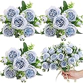 ASTRYAS Blue Artificial Flowers, 3PCS Fake Peony Flower Silk Peonies Faux Flowers Arrangements Table Centerpieces for Wedding Office Party Home Decoration Baby Shower(Light Blue)