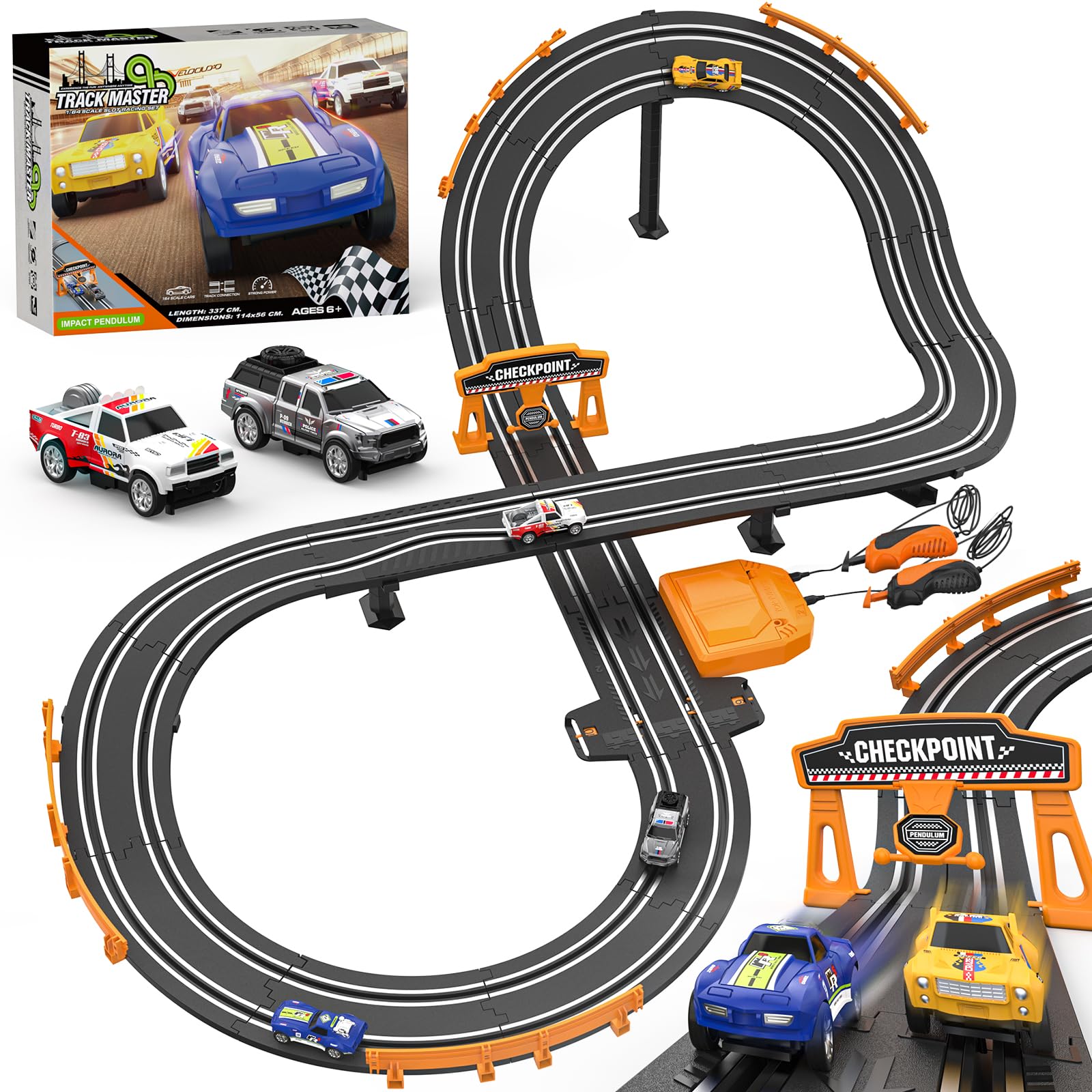Photo 1 of Slot Car Race Track Sets with 1:64 High-Speed Racing Cars, Battery or Electric Car Track, Dual Racing Game Lap Counter Circular Slope Track, Gifts Toys for Boys Kids Age 6 7 8-12