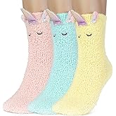 LUCKAYA 3 pairs Unicorn Fuzzy Socks for Women and Girls, Cozy Christmas Socks, Cute Unicorn Gifts for Teens, White Elephant Gift, Soft Winter Slipper Socks