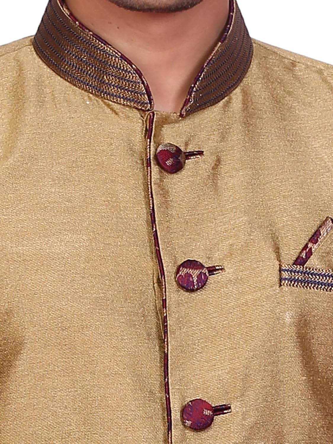 a.b.c. garmentsgolden sherwani with maroon printed sleeve for mens