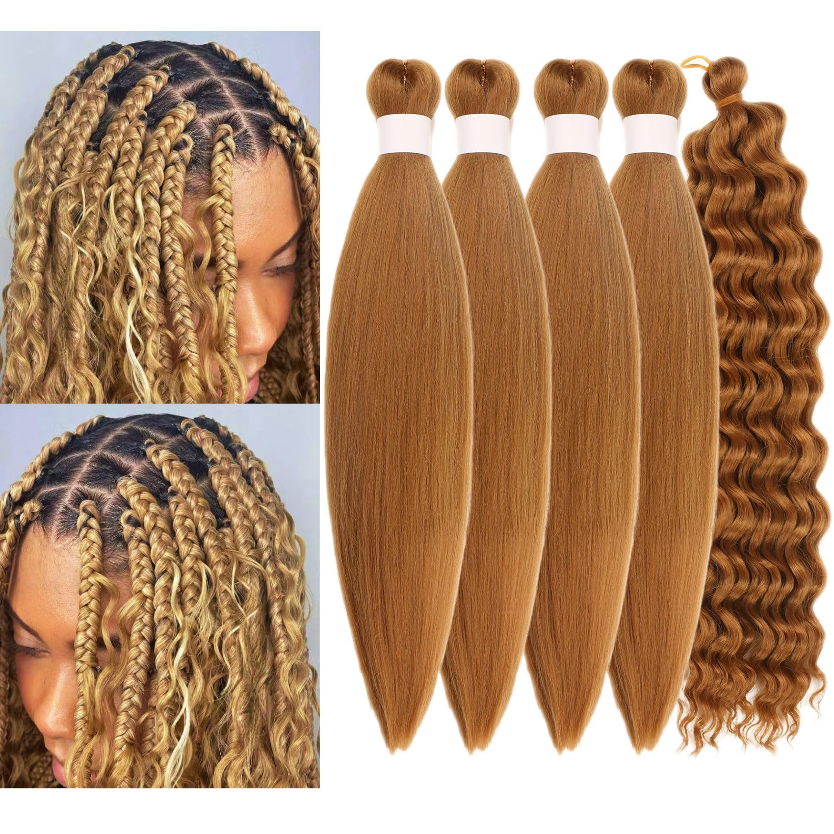 Honey Blonde Boho Braiding Hair Pre stretched Curly