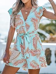 CUPSHE Women's Romper Tropical Flutter Sleeve Boho