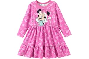 Disney Princess Frozen Elsa Minnie Stitch Floral Toddler Girl Dress A Line Long Sleeve Kids Casual Fall Clothes 2-6 Years