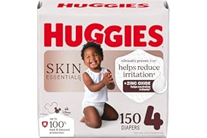 Huggies Size 4 Diapers, Skin Essentials Baby Diapers, Size 4 (22-37 lbs), 150 Count, Packaging May Vary