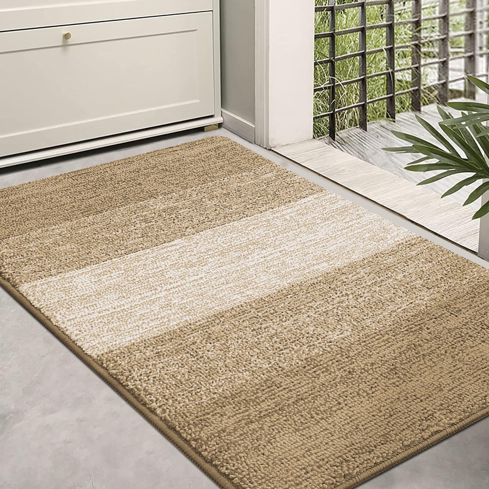 Homaxy Door Mats Indoor, Machine Washable Soft Doormats, Dirt Trapper Super Absorbent Entrance Rug, Non-slip Floor Mats For Inside, Front Back Door, Pets and Dogs (60 X 90 cm, Beige)