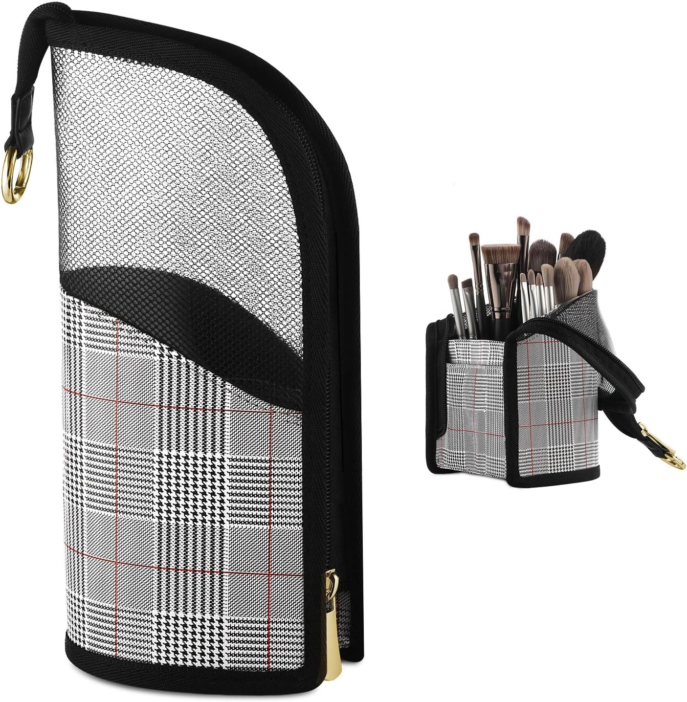 FOREGOER Makeup Brush Holder Organizer Bag, Stand-Up Half-Clear Brush Cup for Travel Toiletry Woman