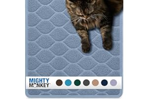 Mighty Monkey Waterproof BPA Free Cat Litter Box Trapping Mat, Easy Clean Floors, Textured Baking, Soft on Sensitive Kitty Paws, Cats Accessories, Less Waste, Stays in Place, 35x23, Light Blue