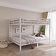 Olodumare Metal Queen Over Queen Bunk Bed for Kids & Adults with Extra Thick Support Columns & Higher Guardrail, 2 Ladders, Squeak-Free, Heavy Duty, No Box Spring Needed, Easy Assembly, White